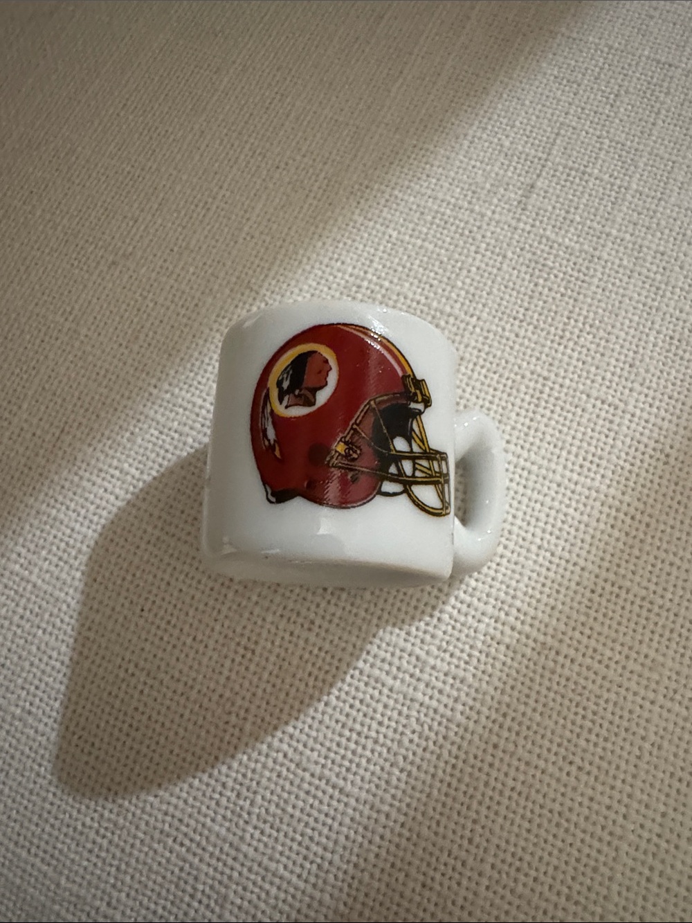 Vintage Collectible White Miniature Mug with Red Football Helmet Graphic